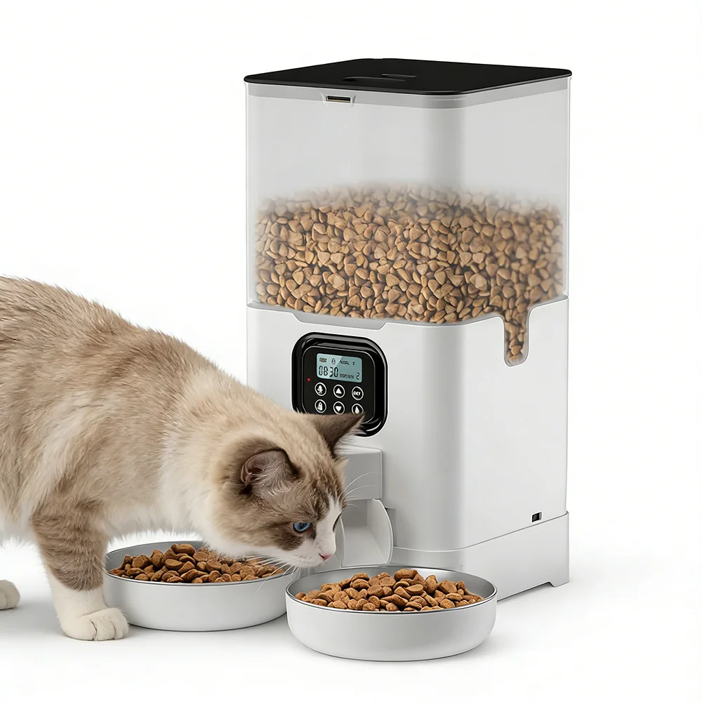 

6L Automatic Pet Feeder Large Capacity Smart Dogs Cats Feeder Slow Food Dispenser with WIFI Voice Time Auto Double Bowls