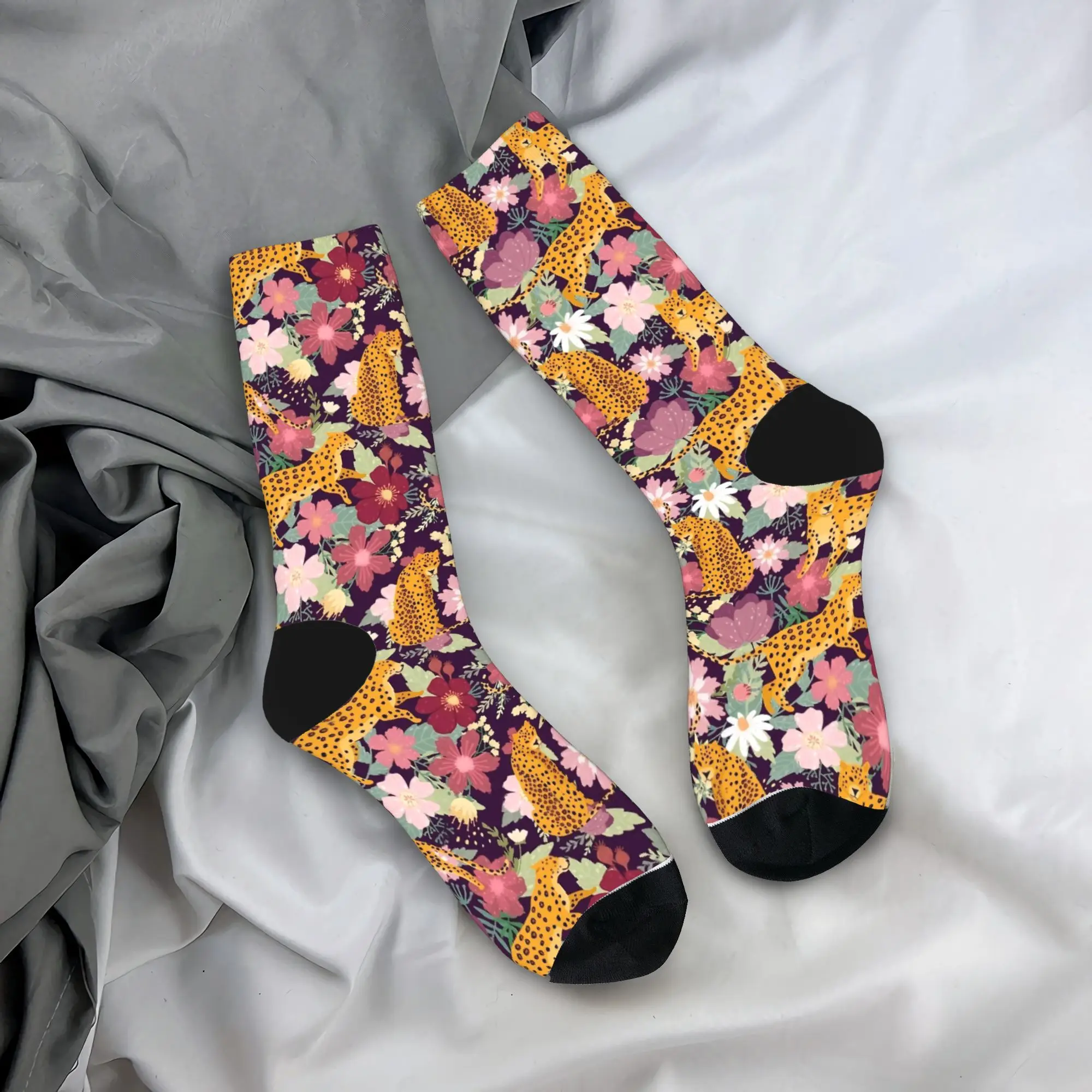 

Носки с цветочным леопардовым принтом, повседневные, осенние, антибактериальные, для взрослых мужчин, для бега, средней мягкости