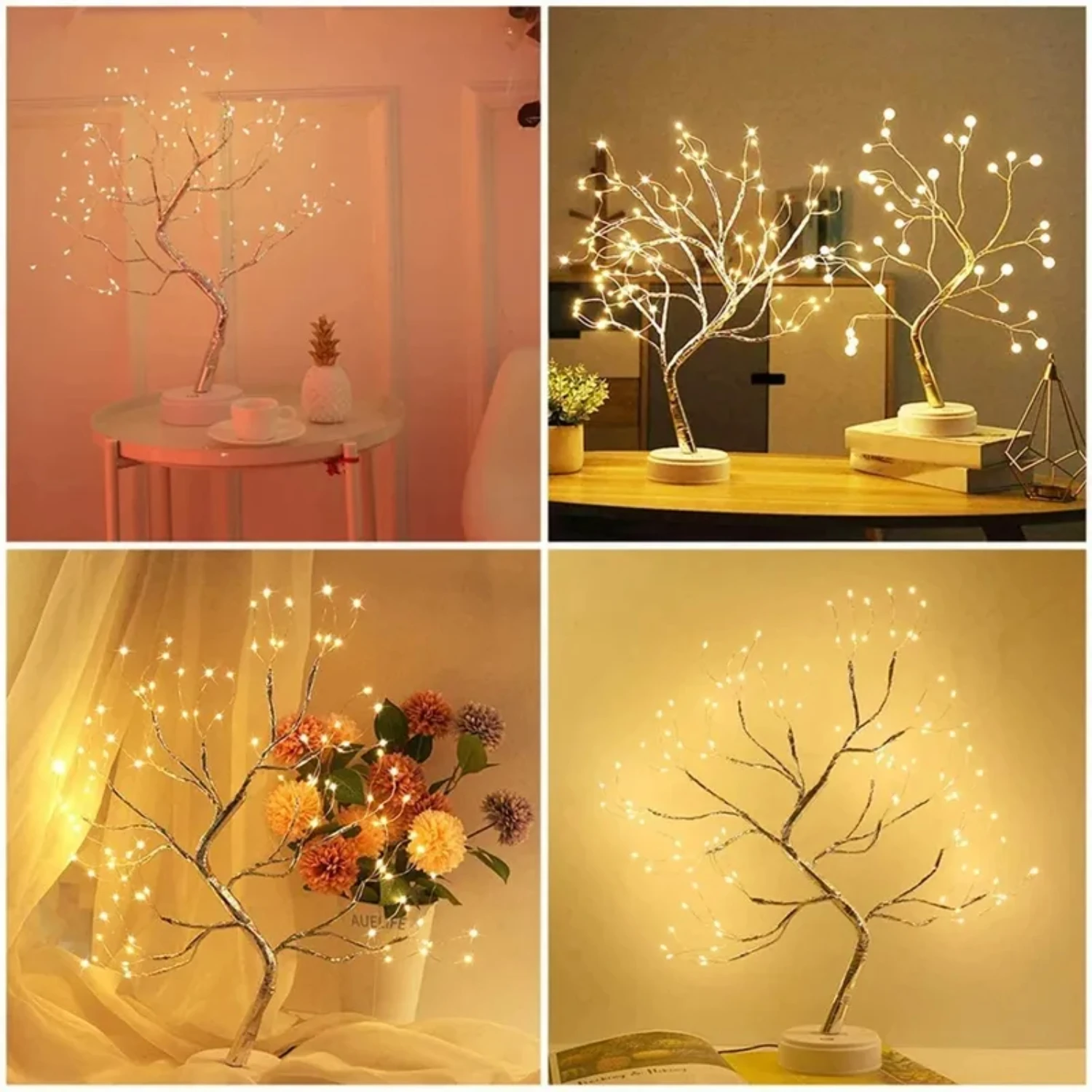 Luz LED de noche para decoración de dormitorio, Mini árbol de Navidad, lámpara de guirnalda de alambre de cobre, luz de hadas, iluminación de vacaciones, nuevo