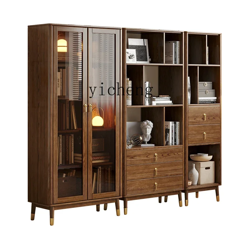 X-20 solid wood bookcase Nordic Japanese bookshelf integrated household combination ash wood glass display cabinet