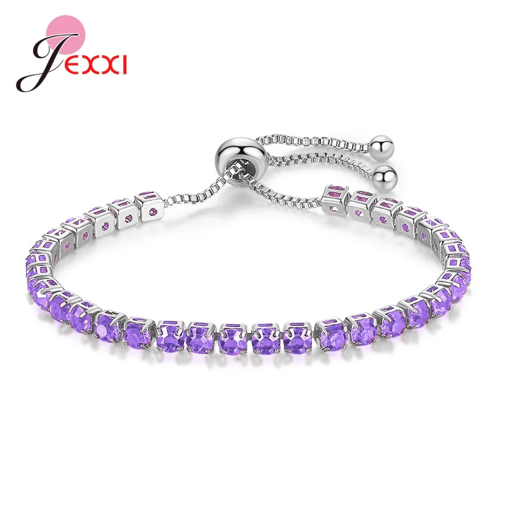Charm Bracelets For Women Real 925 Sterling Silver Bracelet Colorful CZ Original Tennis Beads Link Woman Jewelry Adjust Chain