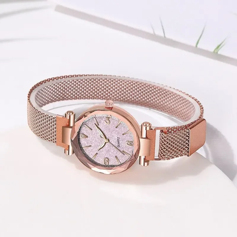 New Fashion Women Watches Simple Rose Gold Mesh Belt Magnetic Quartz Wrist Watch Luxury Ladies Business Casual Watch Reloj Mujer