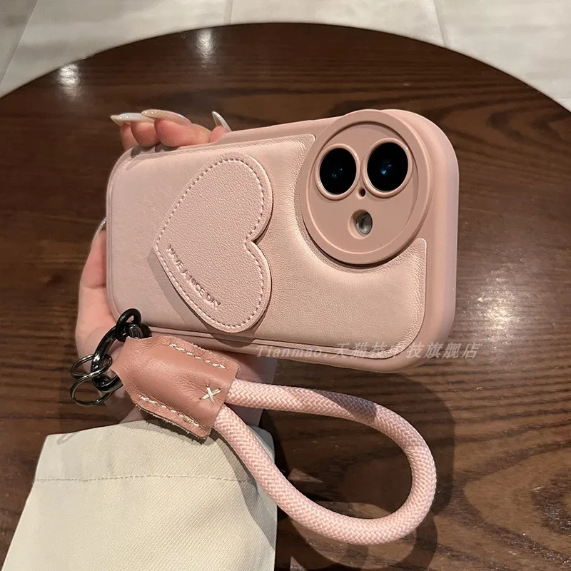 

Применимый чехол для телефона Apple 16 iPhone 16 pro max Chubby Leather Pattern Pink Leather Love Leather Short Cord 15 15pro Новинка 14