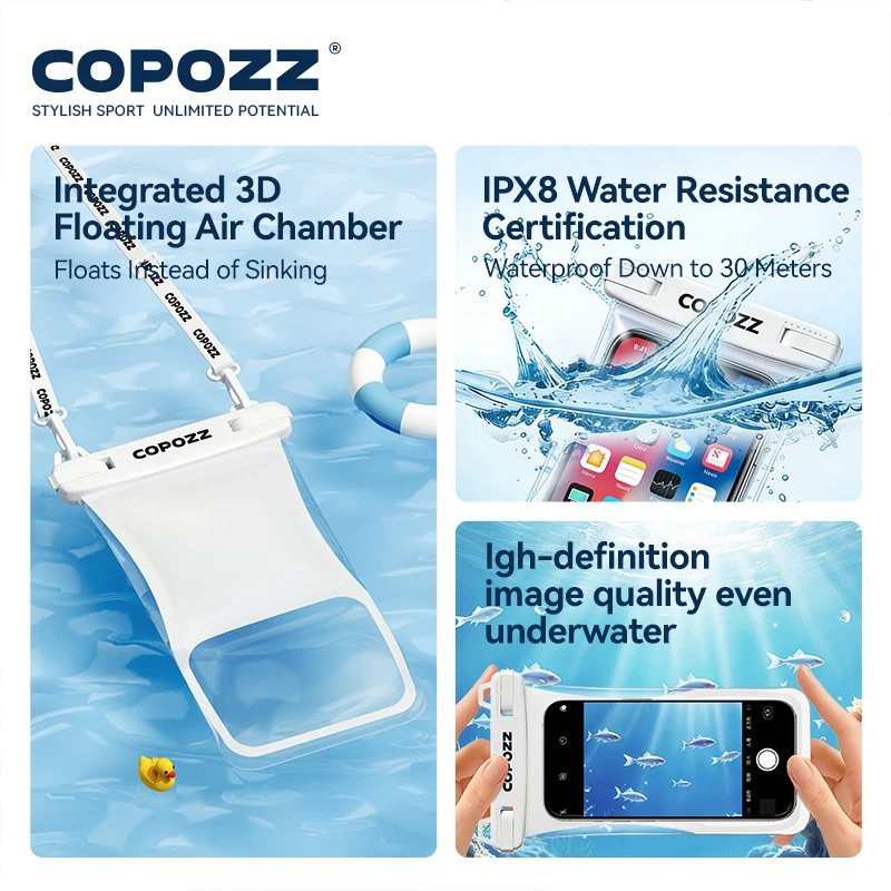 COPOZZ Custodia impermeabile universale, custodia impermeabile IPX8 per telefono per nuoto, spiaggia, kayak, custodia galleggiante sommergibile per smartphone da 7,5 pollici