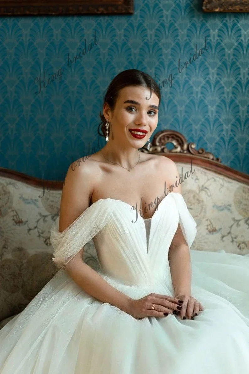 Короткое свадебное платье чайной длины на заказ, скромное свадебное бальное платье с открытыми плечами, белое простое свадебное платье невесты, вечерние платья