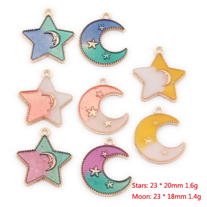 10pcs Enamel Bi-Color Pentagon Star Moon Charms Metal Gold Pendants Fashion Small Hanging Diy Ear Jewelry Alloy Accessories