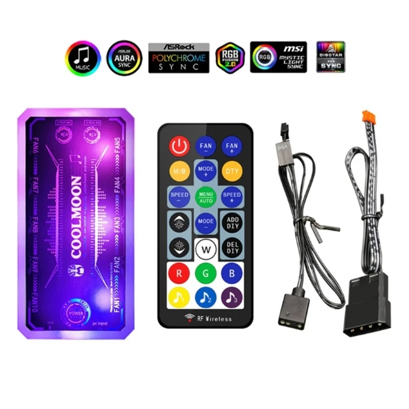 Coolmoon RGB Remote Controller for DC 12V 5A LED Color Intelligent Fan Controller 60W 6pin Fan Port Multi-Color Light N2UB