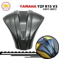 Se adapta a YAMAHA YZF R15 V3 2017 2018 2019 2020 2021 R15M 17-21 almohadilla de depósito de fibra de carbono para motocicleta pegatina protectora de cubierta