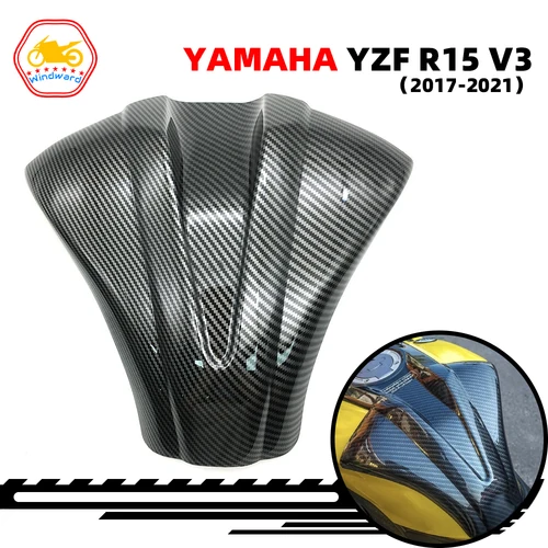 Se adapta a YAMAHA YZF R15 V3 2017 2018 2019 2020 2021 R15M 17-21 almohadilla de depósito de fibra de carbono para motocicleta pegatina protectora de cubierta