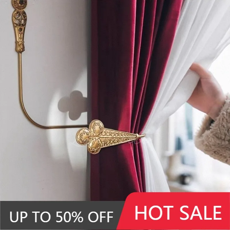 Metal Curtain Hooks Luxury Golden Vintage Curtains Hook French Decorative Wall Mounted Curtain Rack Curtains Holding Clip