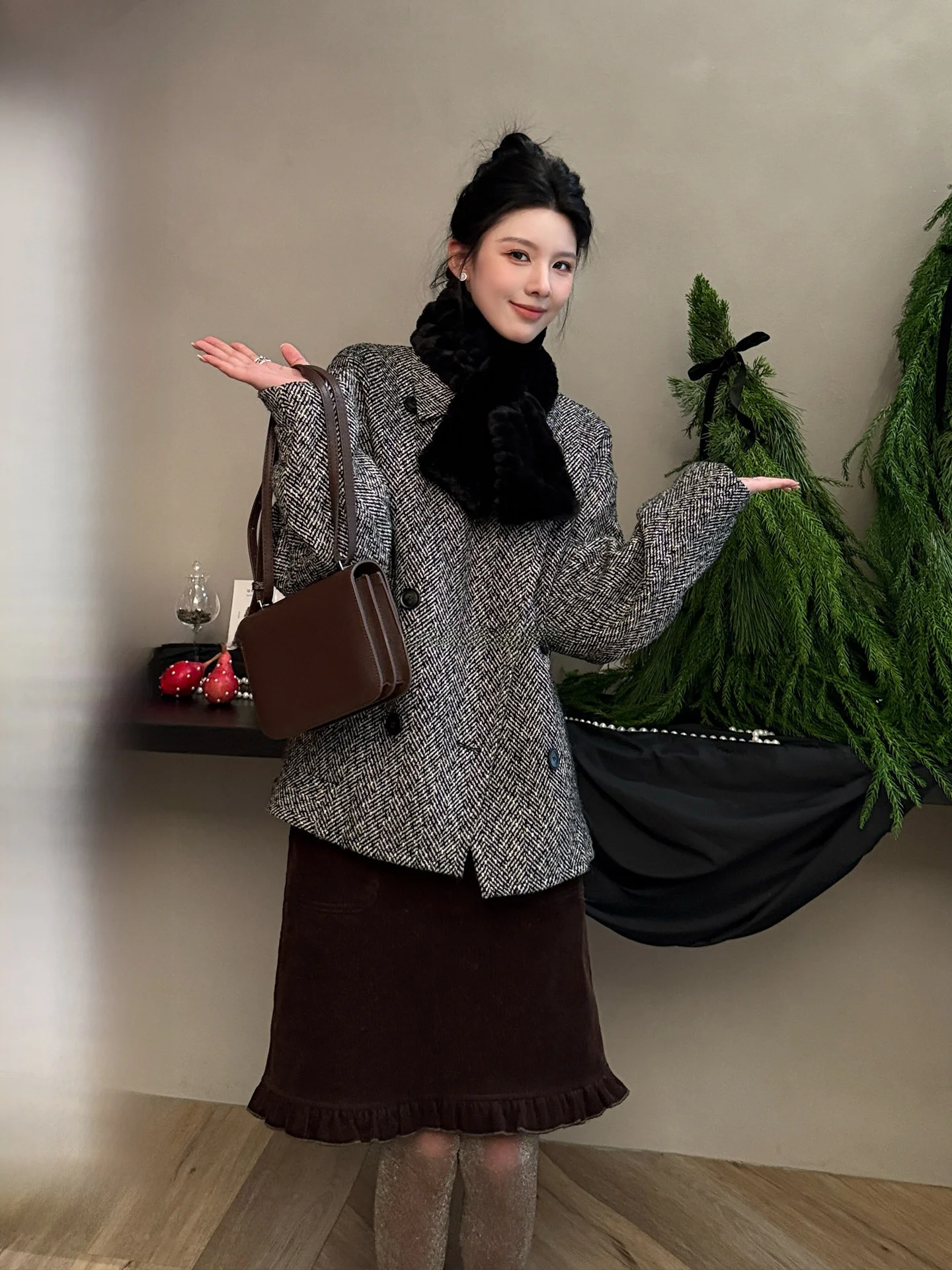 

Ретро-люксовое двубортное шерстяное пальто с винтажным отложным воротником, свободного кроя, для повседневной носки, в стиле колор-блок, теплое, женское модное верхнее пальто