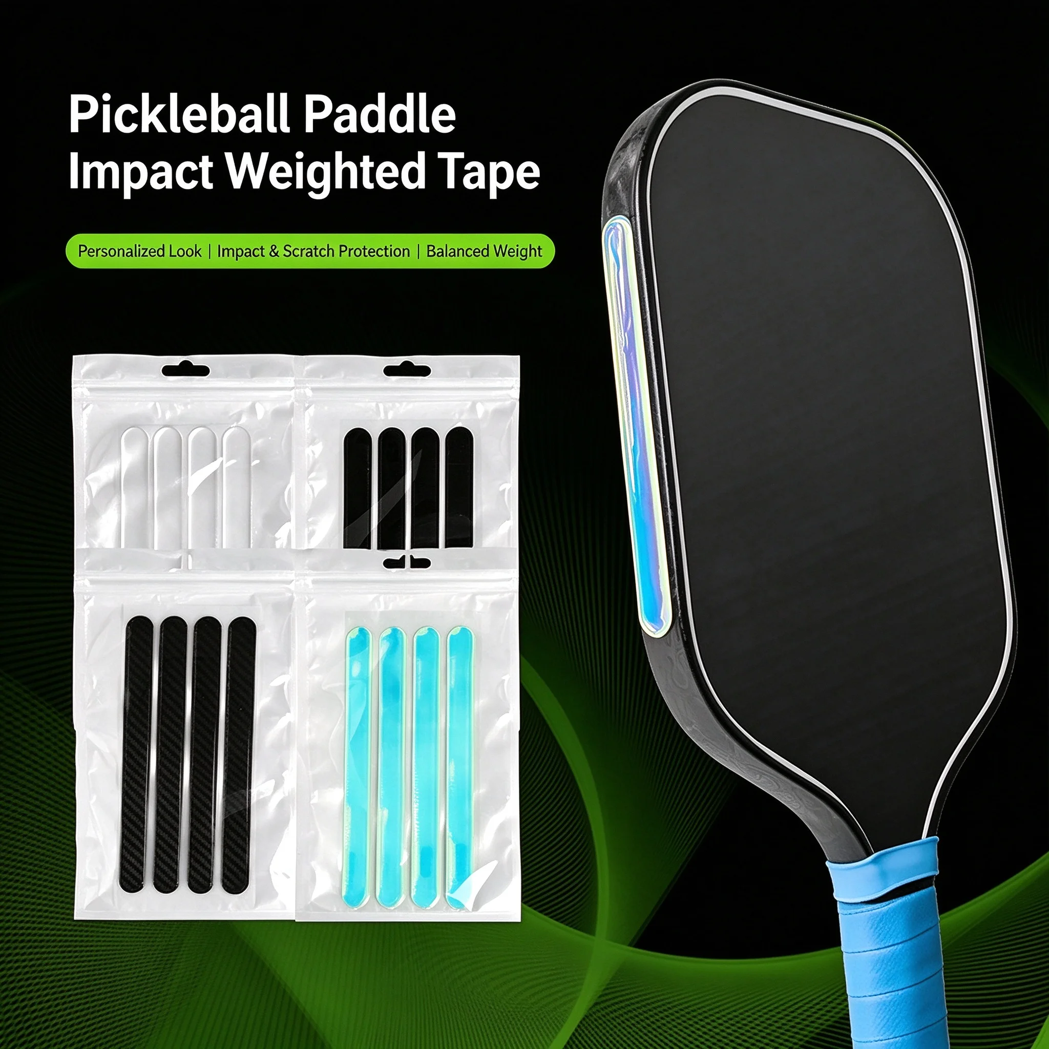 Pickleball Paddle Edge Weight Tape, Precision Balance & Anti-Scratch Protector, Peel and Stick, 4 Colors