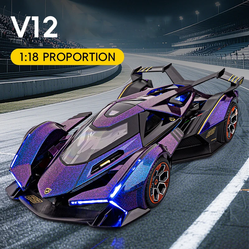 1:18 ビジョン グランツーリスモ V12 GT 合金製モデルカー おもちゃ ダイキャスト製 プルバック式 サウンド＆ライト付き 子供向け車両