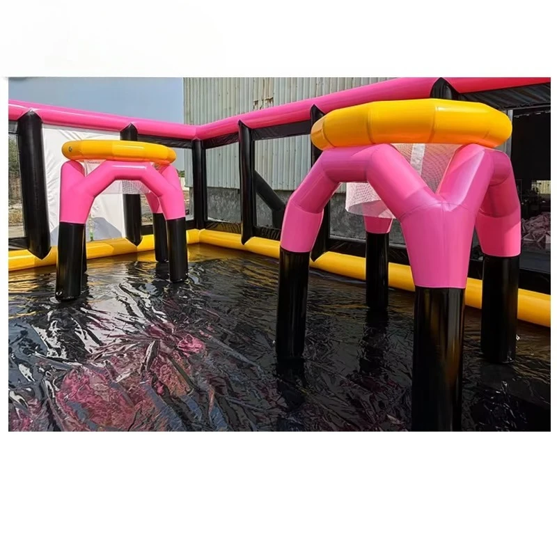 Pink PVC Inflatable Indoor Basketball Hoop Tarpaulin Model For Dodgeball Court With Blower And Repair Accessories