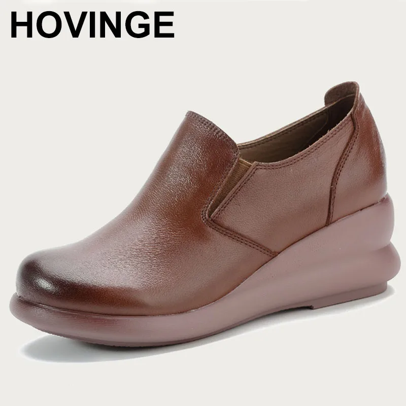 

Autumn Cowhide Wedged Shoes Comfortable Women's Casual Genuine Leather Comfortable Single Shoes Middle-aged Mother
