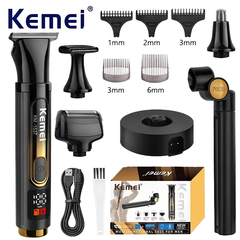 Kemei KM-1537 Professional Electric Self-Service Back Shaver Super Long Handle Back Shaver Nose Hair Trimmer for Men Clippers