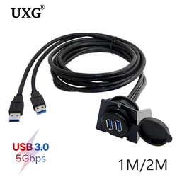 Waterproof Flush Mount USB Dock Adapter Dashboard Pan Double USB 3.0 Port Male To Female Extension Cable For Car Motorcycle