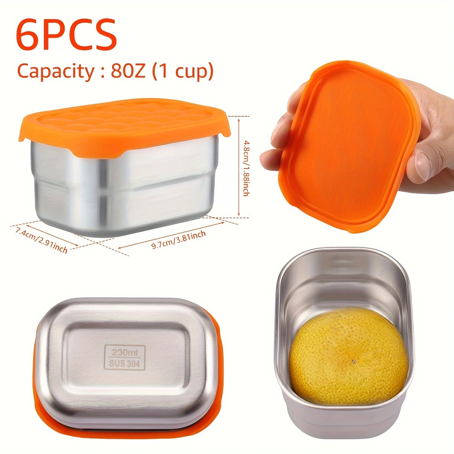 6pcs 8oz Stainless Steel Snack Box, Small Metal Food  Box With Silicone Lid, Leakproof Snack Lunch Box For Teenagers And Workers