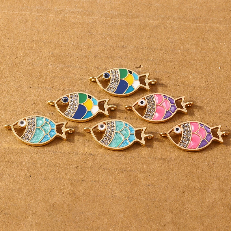 10pcs Cute Enamel Fish Charm Pendants for Necklace Earrings DIY Bracelet Handmade Jewelry Making Accessories Supplies