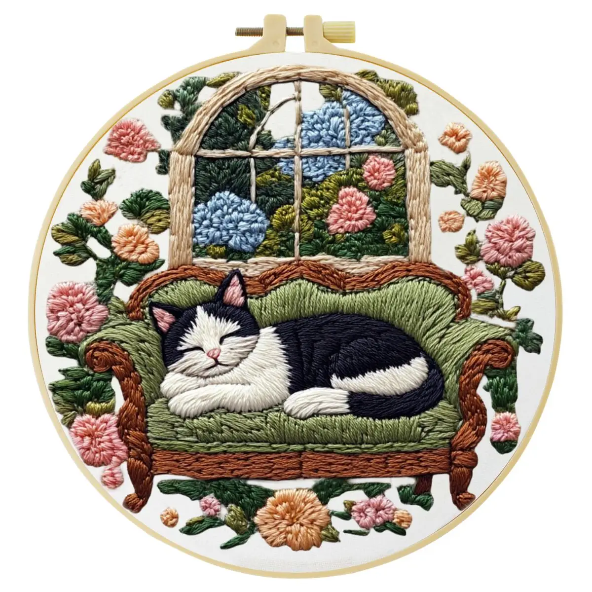 1 Stück 20X20CM/15X15CM 7,87/6,3 Zoll Die Katze auf dem Sofa Stickerei-Starter-Kit DIY-Kit DIY-Stickerei-Set Handarbeiten – Detail 3