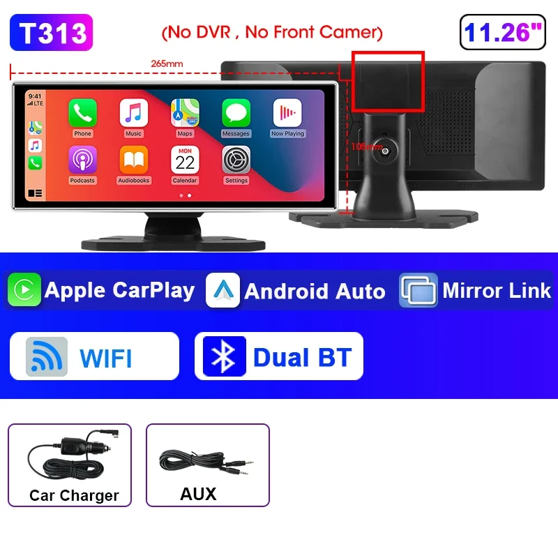 Srnubi 11,26 inch Dash Cam 4K Auto DVR Achteruitkijkspiegel Carplay Android Auto Navigatie Speler Dual Lens Recorder Dashboard wifi FM AUX