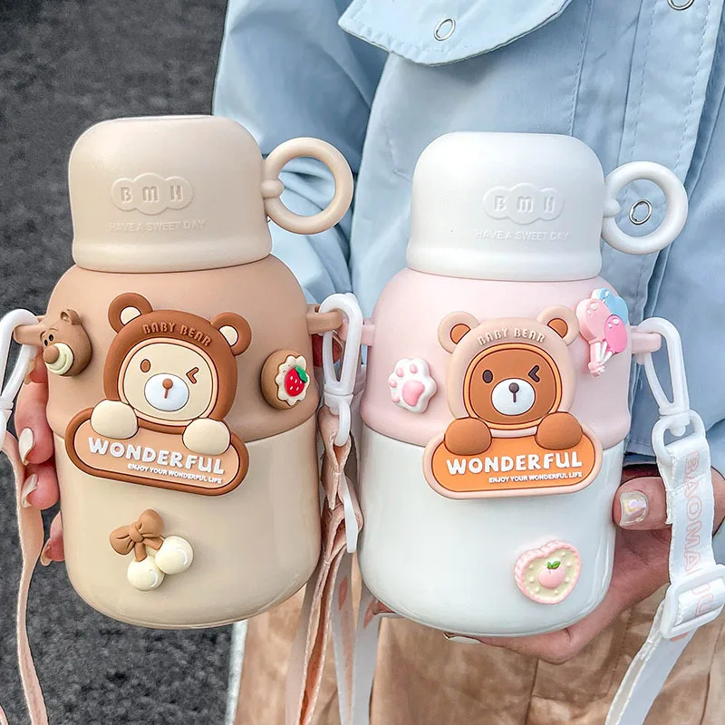 Cute Bear Children Thermos Cup 316 Stainless Steel Water Bottle For Girls Insulated Cup Student Portable Travel Thermal Kettle