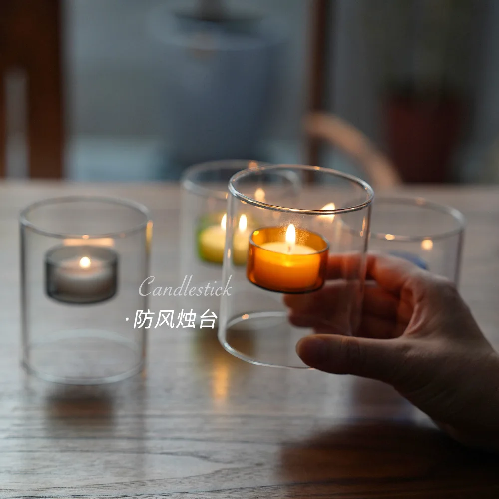 

Creative European Style Glass Windproof Candle Holder Candle Light Dinner Decorative Ornaments Creative Color Candle Holder Hous