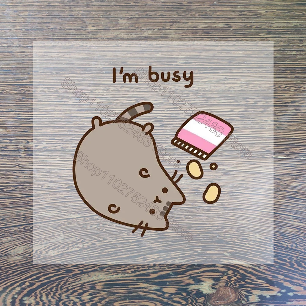 Pusheen 귀여운 만화 캐릭터 다리미, 의류용 패치, DIY 티셔츠, 열 전달 패치, 의류 맞춤 비닐 스티커 선물