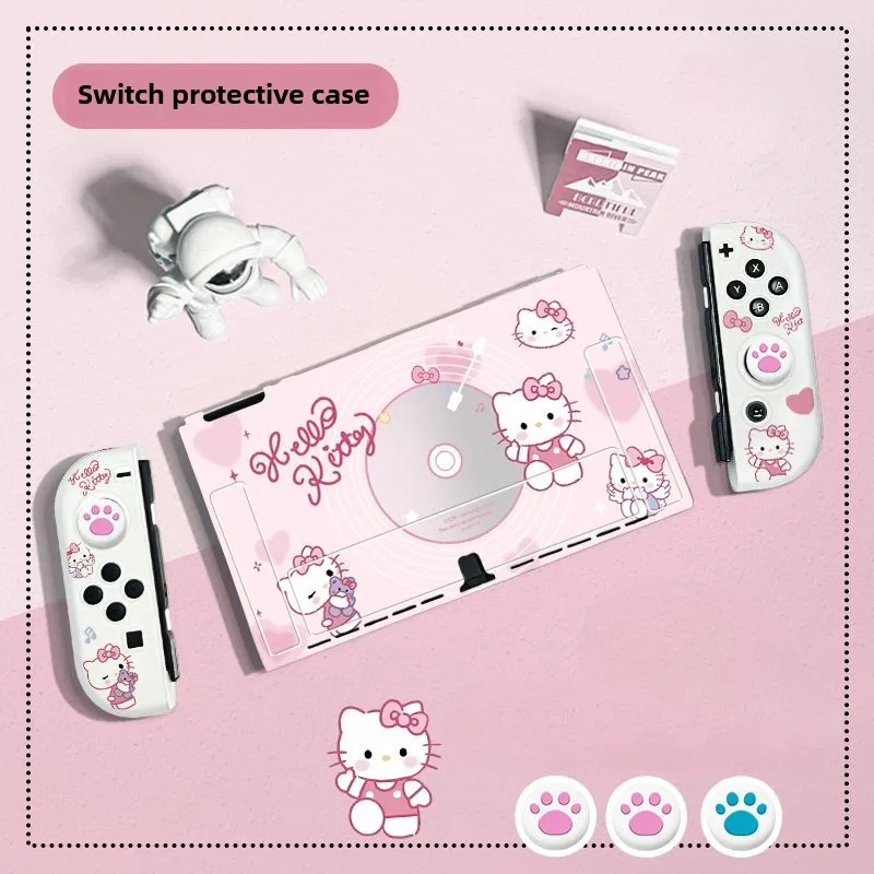 

HelloKitty Pink for Nintendo OLED Silicone Soft Painted Anti-drop Cover Can Split NS Handheld Game Console Protective Shell