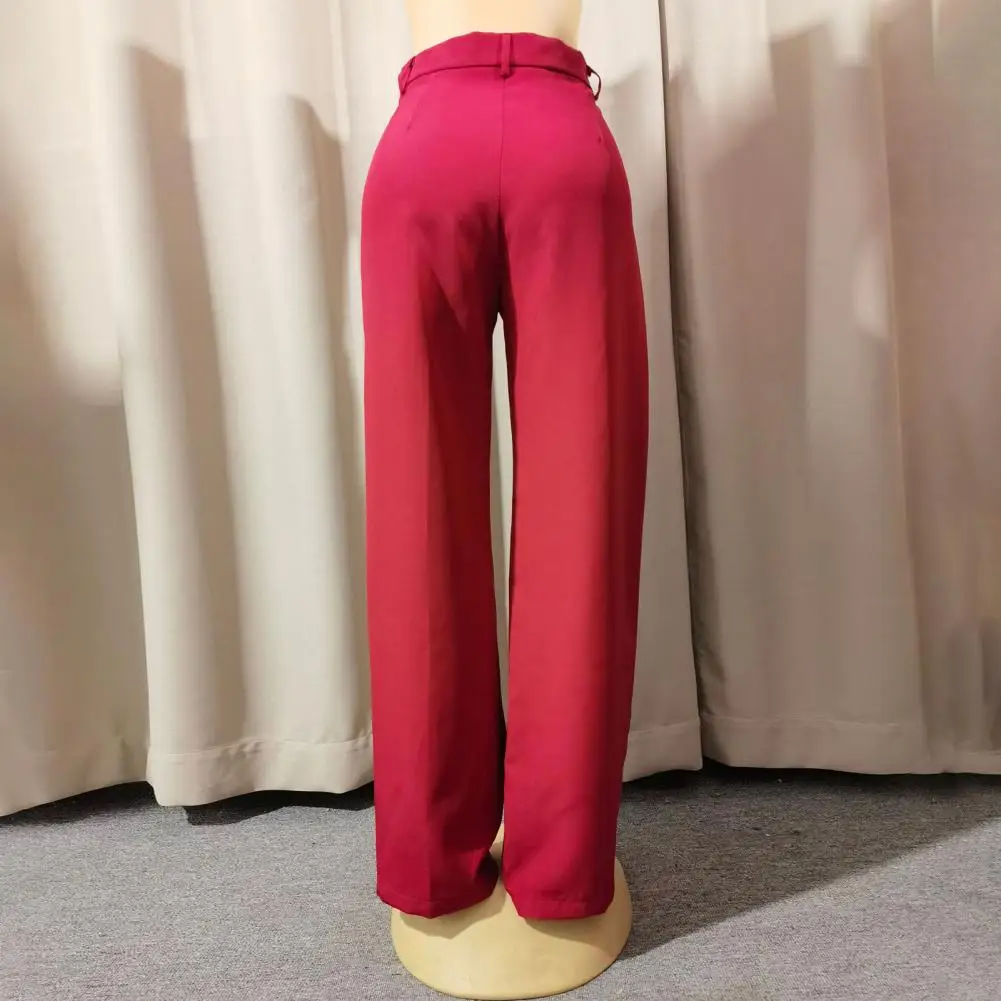 Versatile Suit Bottoms Women’s High Waist Suit Pants with Button Zipper Fly Office Lady Trousers with Pockets Solid Color Wide