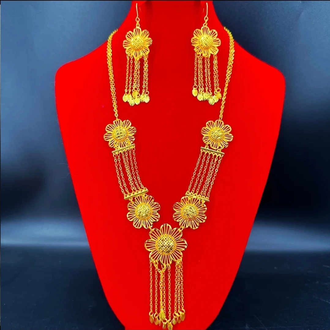 

New German 24K Gold Plated Necklace, Earrings, Rings, Wedding Engagement Party Jewelry Set for Lovers DD10657