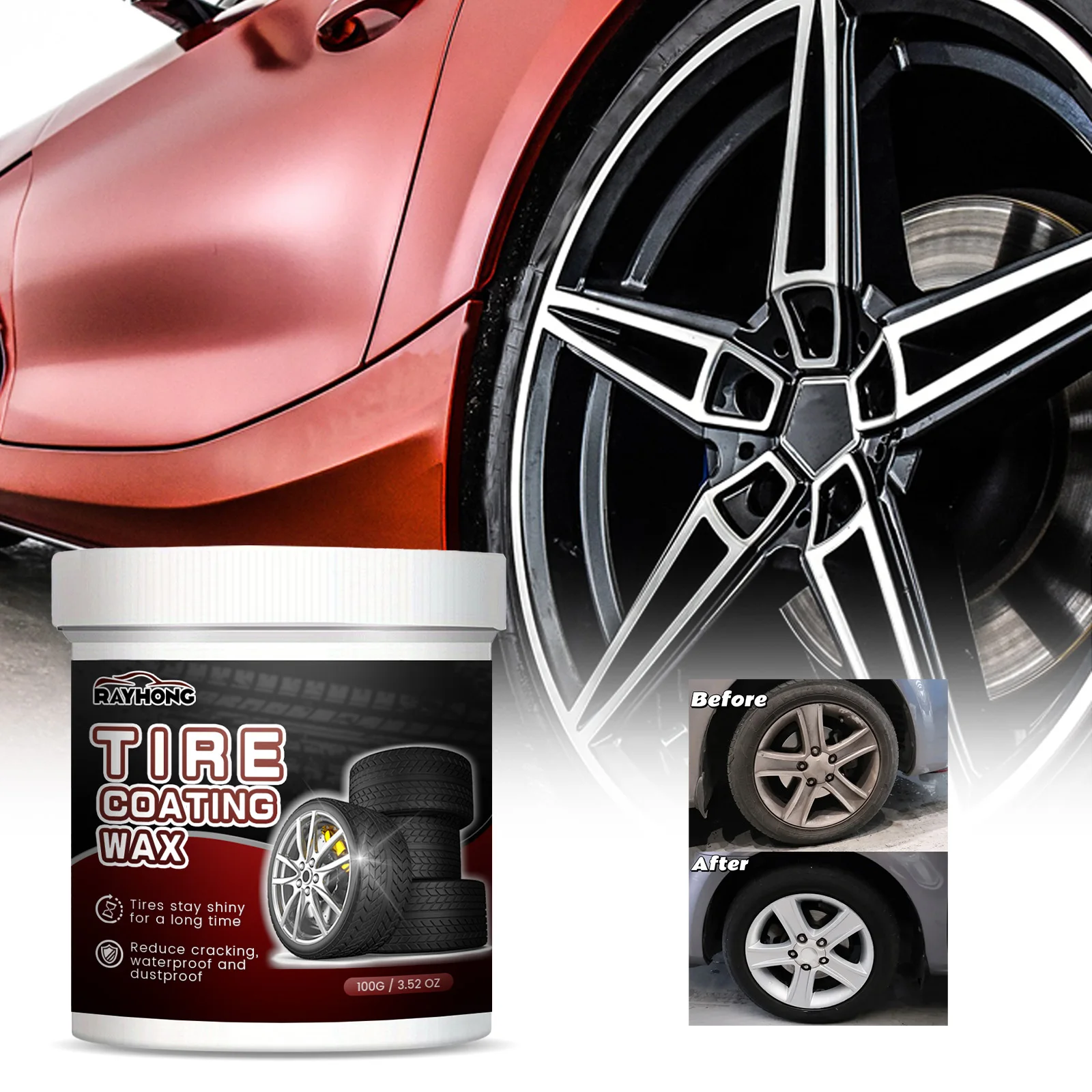 Car Tire Cleaning Wax Car Tire Retreading Cleaning Cream Rim Shine Waterproof Effective Renovate Tire Gloss Coating 100g