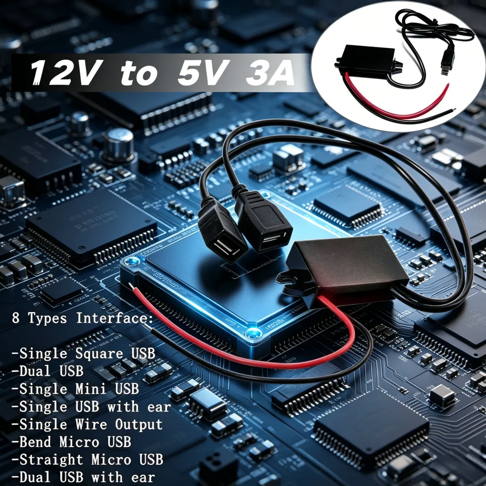 Car Power Step Down Buck Converter Power Supply Male Female Micro USB Adapter Auto Protection  DC-DC 12V to 5V 3A 15W
