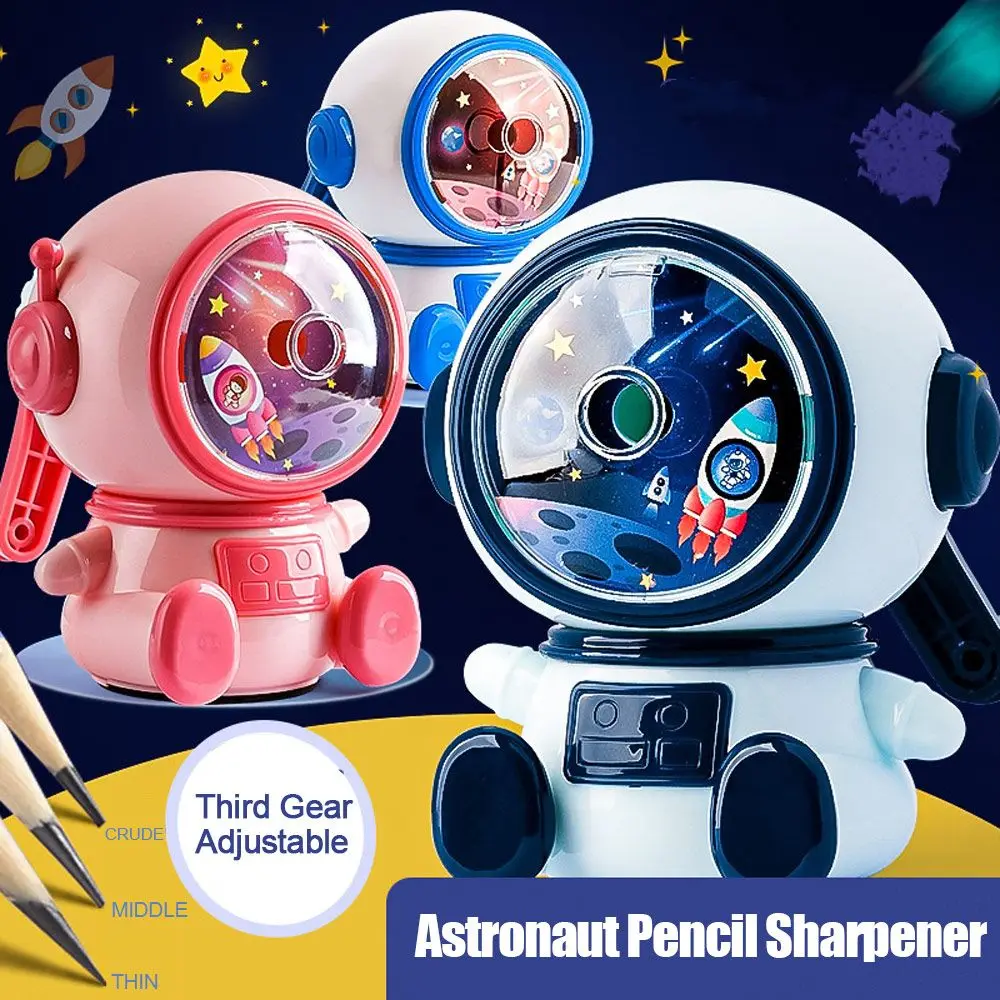 Cartoon Third Gear Adjustable Automatically Enters Lead Astronaut Pencil Sharpener Hand-cranked Mechanical Tool Office School