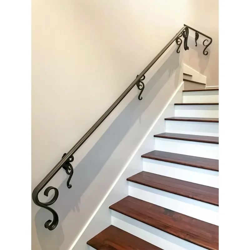 

Customized classic style wall-mounted wrought iron railing stair handrail interior home decoration stair step railing