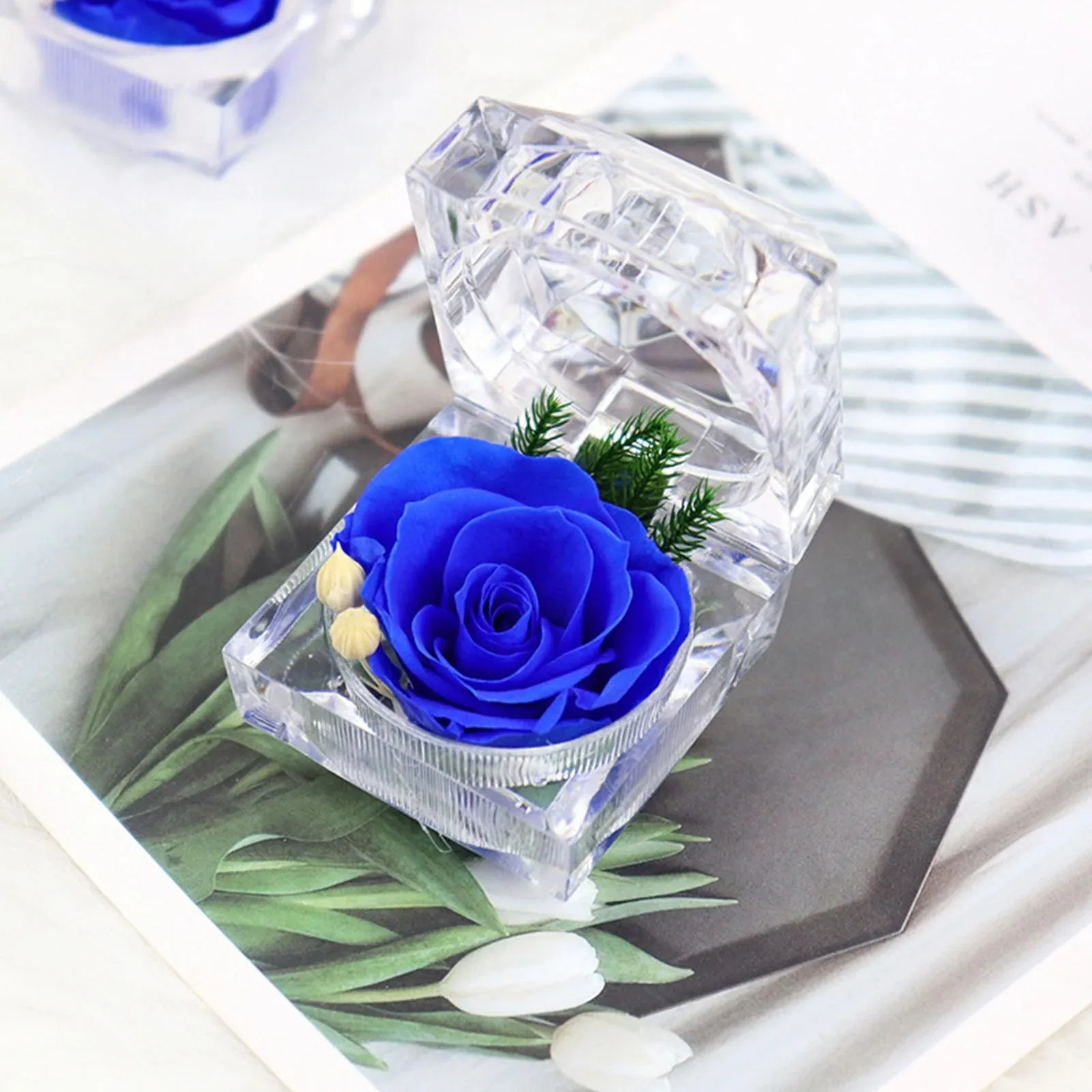 Immortal Preserved Rose Flower Real Rose Flowers Decorations Crystal Box Wedding Valentines Birthday Anniversary Creative Gifts