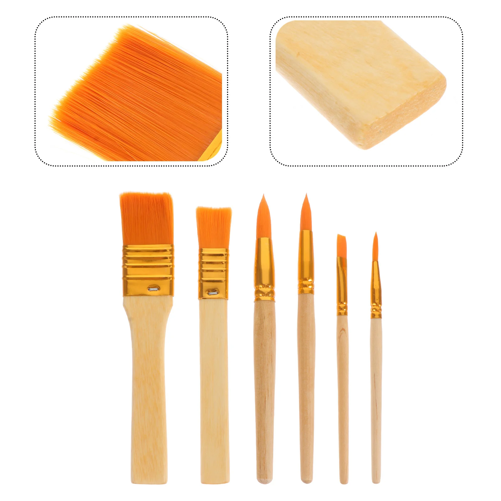 

6 Pcs Washable Oil Brush Set Paint Brushes Bulk Watercolor Drawing Yellow Wooden