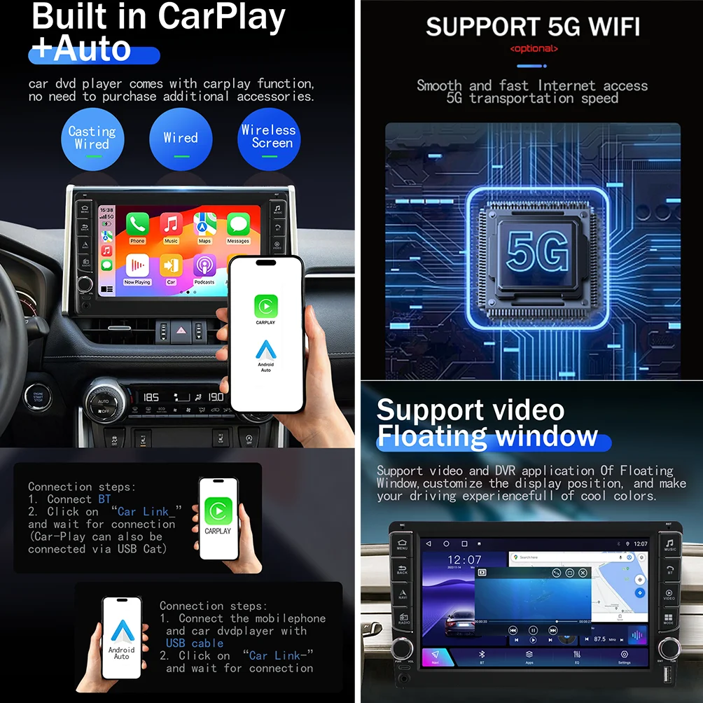 Android 15 para Renault KWID KZE Dacia Spring 2015-2019 Carplay Car Auto Radio reproductor Multimidia navegación GPS DVD Carplay 2 DIN 6