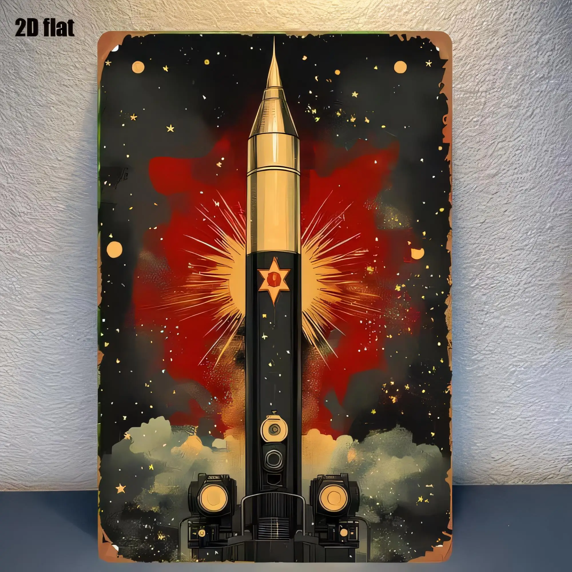 Tin Sign, Rocket Poster Metal Wall Art, Vintage Space Style Astronaut Spacecraft Night Sky Decorative Plaque for Garage Man Cave