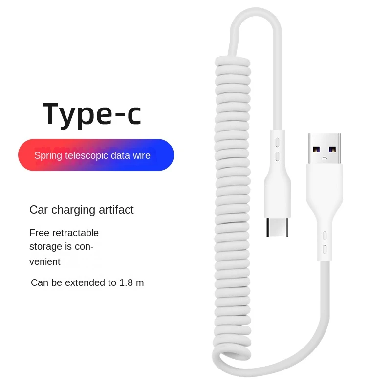 

2M Spring USB Cable for Retractable 6A Type C Micro USB Charger Cable for Xiaomi Huawei Charging Cord