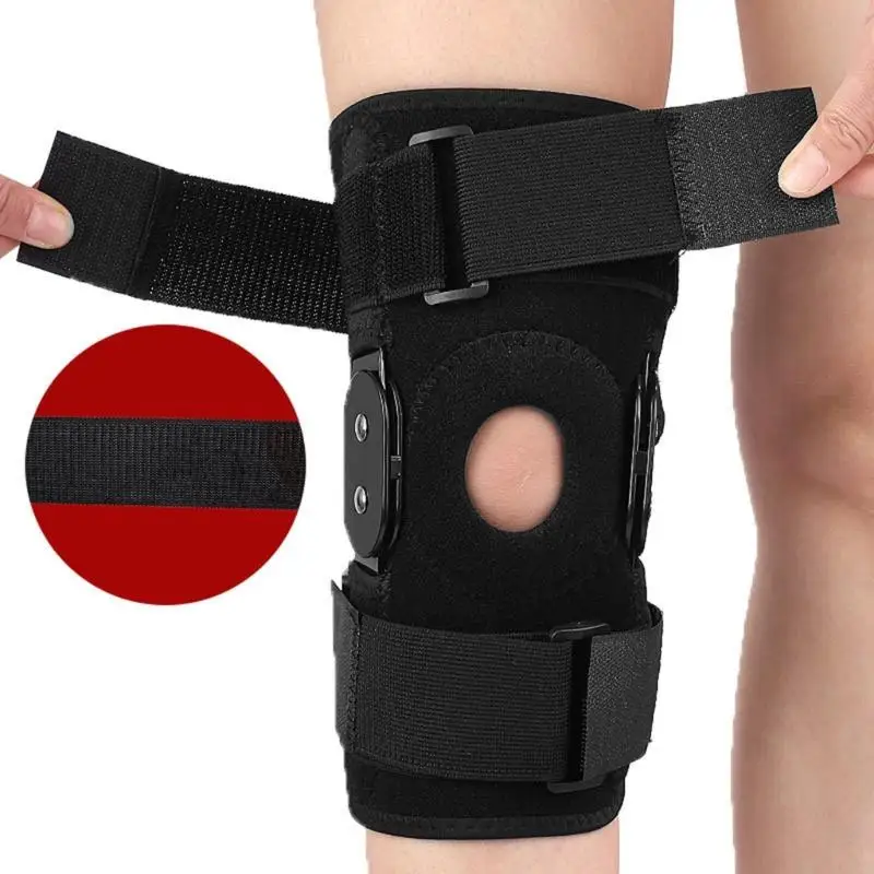  Shock Absorption Knee Brace with Hinged Steel Support Side Stabilizers for Running Weightlifting Injury Recovery