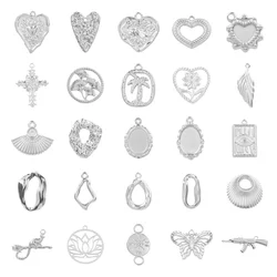 10pcs High Quality Stainless Steel Silver Color Hammer Mark Peach Heart Pendant Plant Pendant No Fading Hand Diy Necklace Make