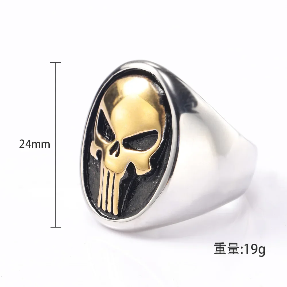 CHUANGCHENG Punisher Multi Color Skull Punk Motorcycle Stainless Steel Ring Size 7-13