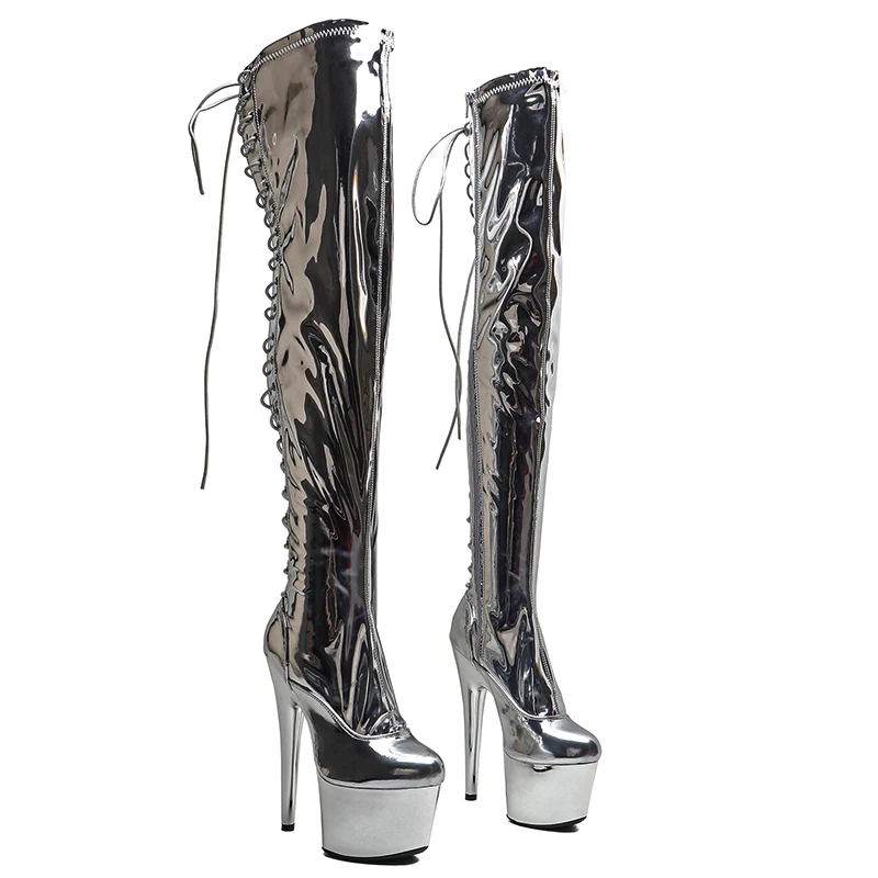 Leecabe  17CM/7inches Shiny PU  Upper  Trend fashion  cover High Heel platform stripper heel Pole Dance boots