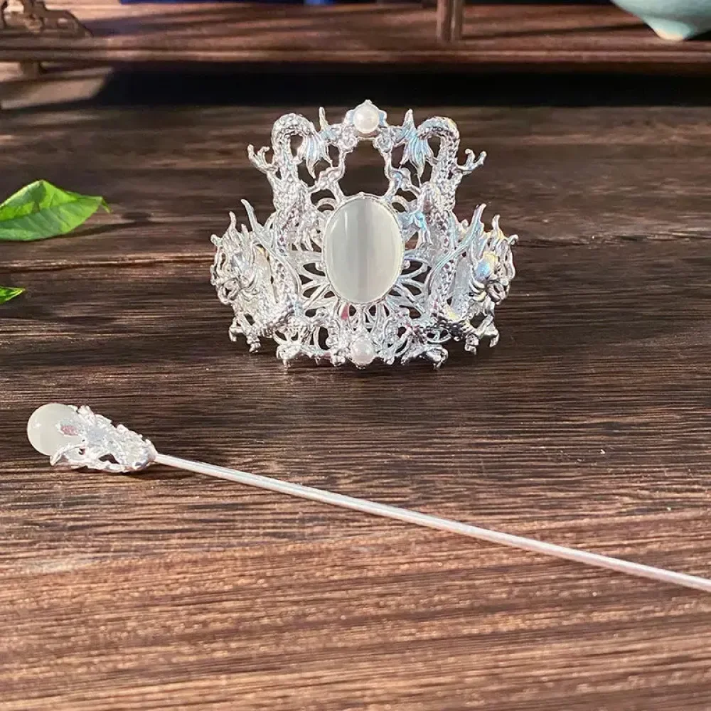 Hanfu Hair Crown Dragon Hairpin Color oro e argento per le donne