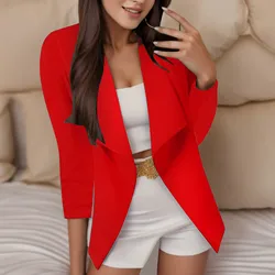 Women Thin Blazers Solid Classic Cardigan Coat Long Sleeve Ladies Blazers Jackets Ruched Asymmetrical Casual Business Suit