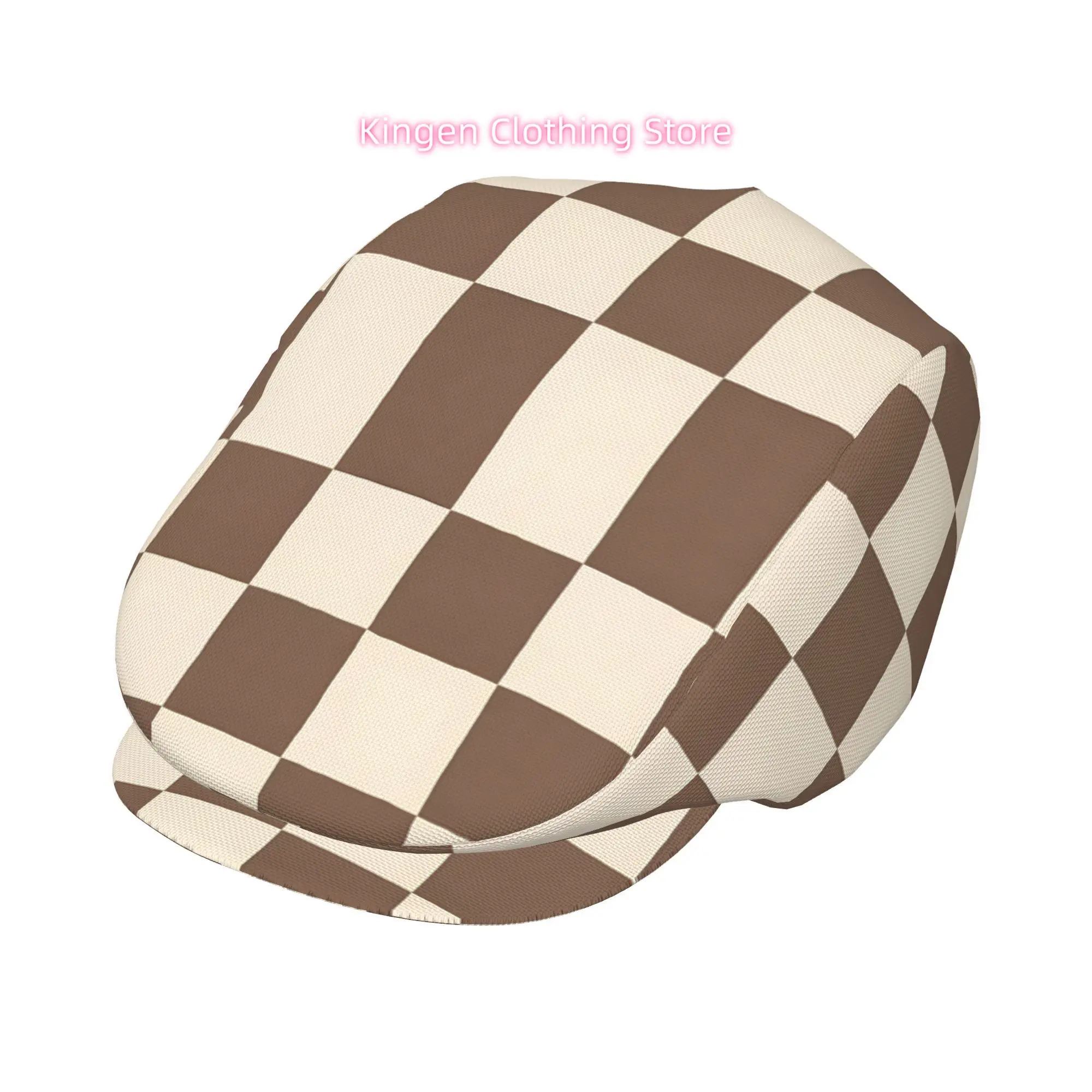 Brown Checkerboard Men And Women Adjustable Flat Cap Newsboy Beret Ivy Cap Irish Cabbie Fishing Hats Forward Caps Gatsby Caps