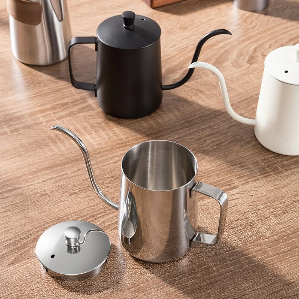 

Чайник для кофе 350 мл из нержавеющей стали с крышкой, чайник для капельного кофе на гибкой стойке, узкий носик, ручная кофеварка для кафе