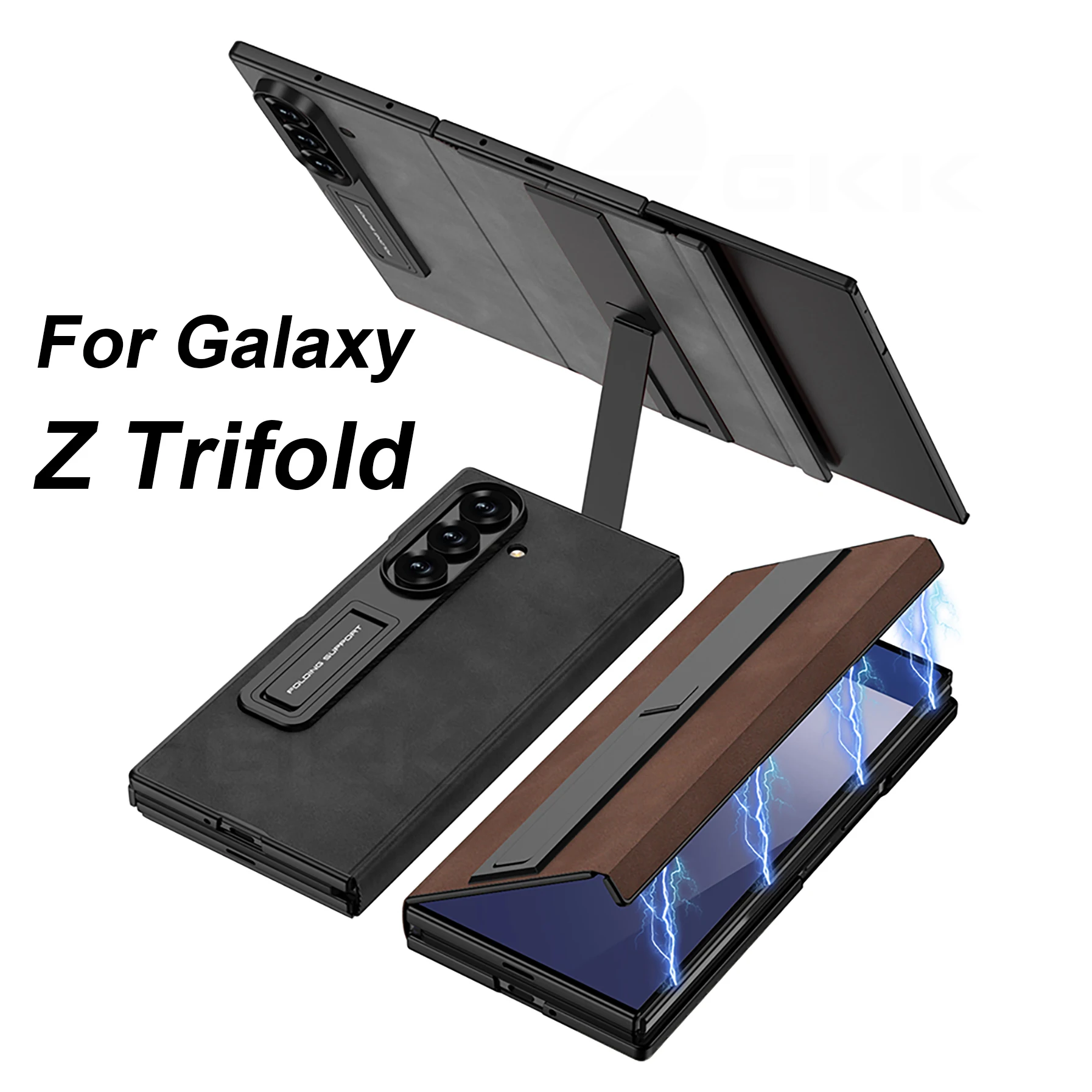 

Магнитный складной чехол-подставка из матовой кожи для Samsung Galaxy Z Trifold с защитным стеклом для внешнего экрана и пластиковой накладкой для Galaxy Z Trifold