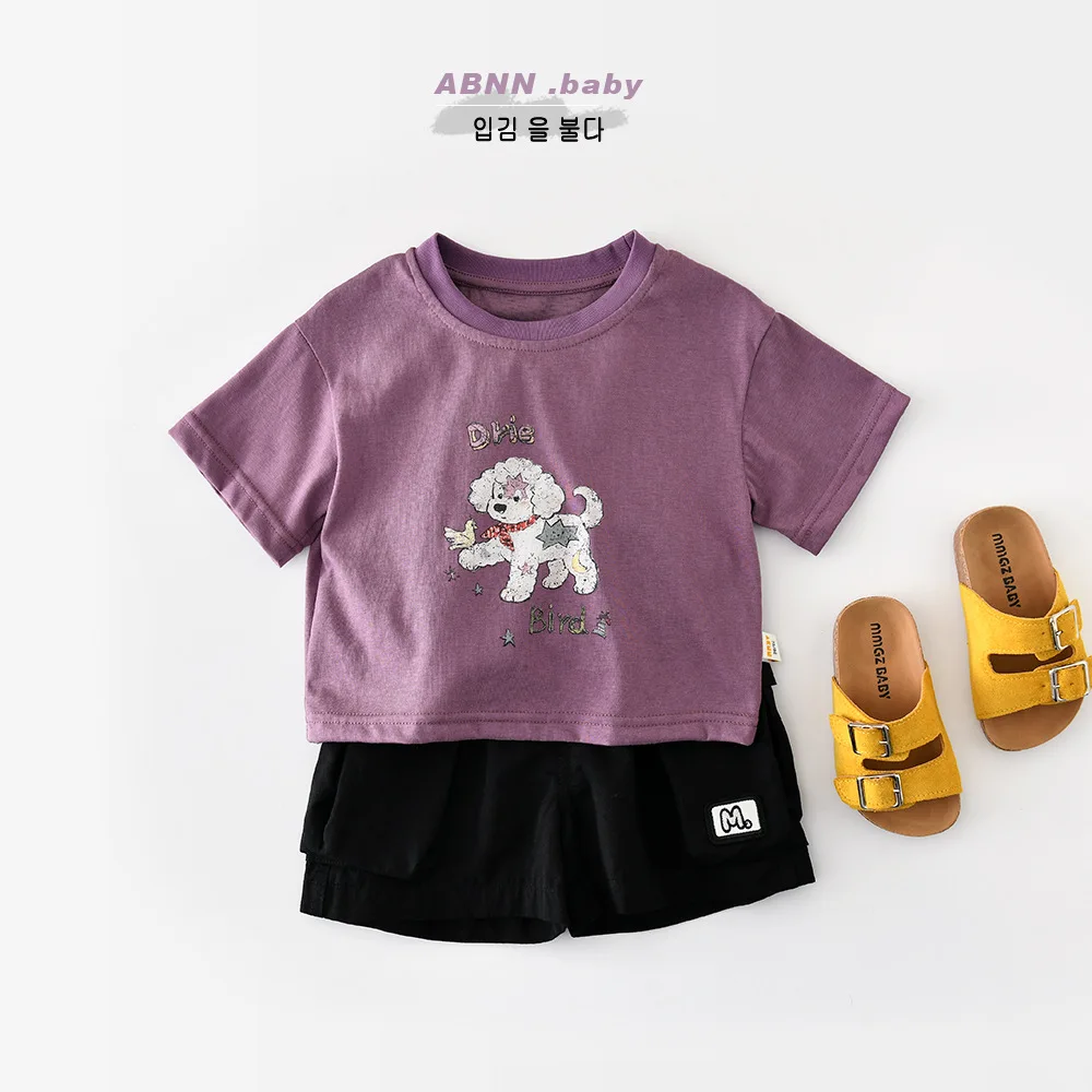 2026 Korean Style Boys T-Shirt Cartoon Dog Print Loose Short Sleeve Soft Cotton Tops Toddler Kids Casual Summer Outfit 0-4Y